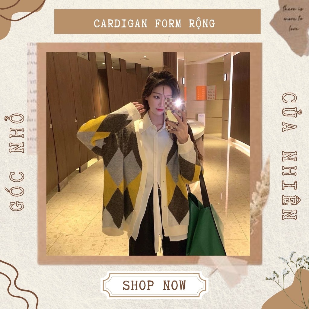 Áo Khoác Cardigan Len Nữ Form Rộng Phối 3 Màu Mặc Thu Đông Siêu Hợp