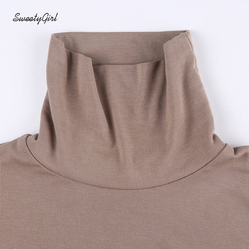 Áo Thun Kaki Tay Dài Cổ Cao Màu Trơn Dáng Ôm Thời Trang 2022 Dành Cho Bạn Nữ