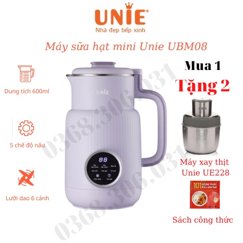 Máy làm sữa hạt mini Máy xay sữa hạt đa năng Unie UMB08 600ml công suất 600W 5 chức năng bảo hành 12 tháng chính hãng