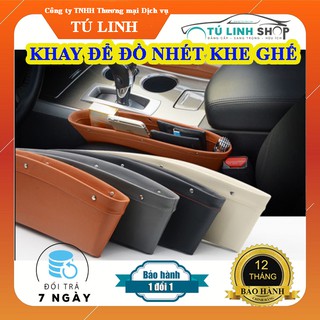 01 Khay để đồ khe ghế bằng da cho ô tô - chống rơi đồ