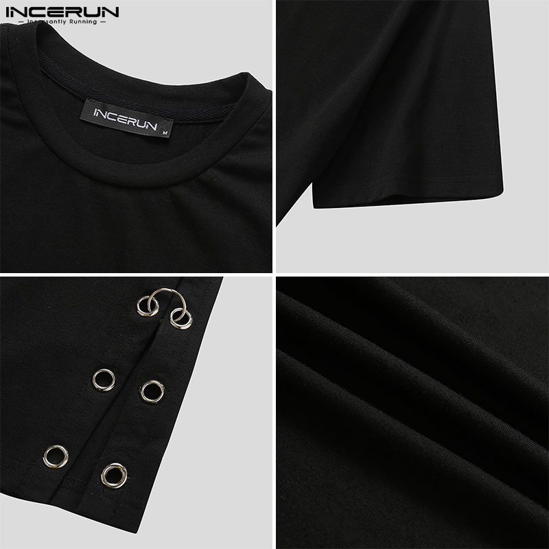 INCERUN Áo Thun Ngắn Tay Cổ Tròn Thời Trang Mùa Hè 3 Màu Cho Nam