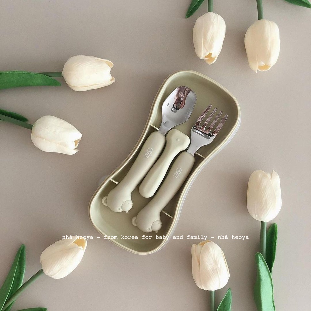 SET MUỖNG NĨA THÉP KHÔNG GỈ CHO BÉ KÈM HỘP TGM HÀN QUỐC