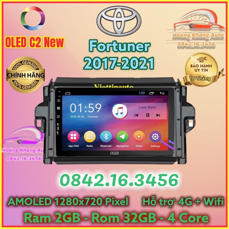 Màn hình Android OLED C2 New Theo Xe fortuner 2017 - 2020, 9 inch kèm dưỡng và jack nguồn zin