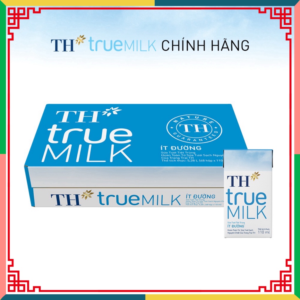 Thùng 48 hộp sữa tươi thanh trùng ít đường TH True Milk 110ml (110ml x 48) ( Đại lý Ngọc Toản)