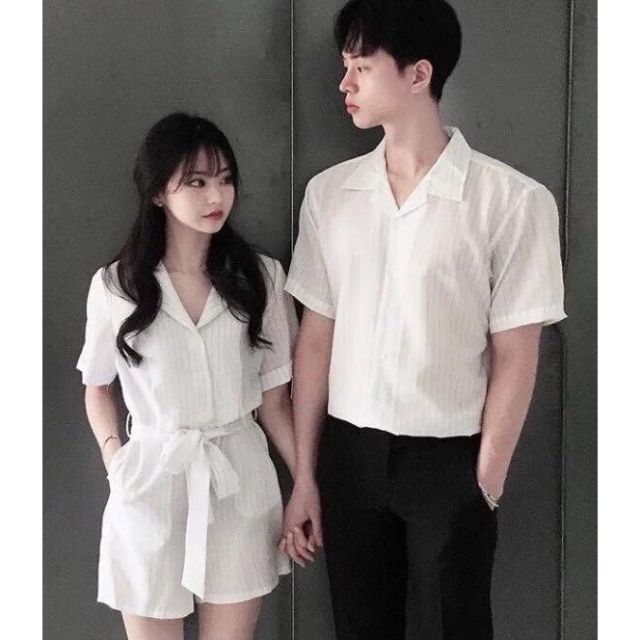 Set đồ tình nhân hàng chuẩn shop, set áo sơ mi nam jum nữ bao chuẩn