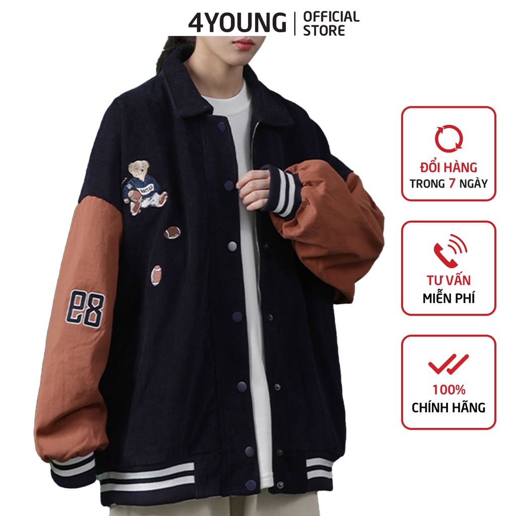 Áo khoác bomber nữ form rộng chất vải Nhung cao cấp in họa tiết dễ thương phong cách Ulzzang 4YOUNG BBN89