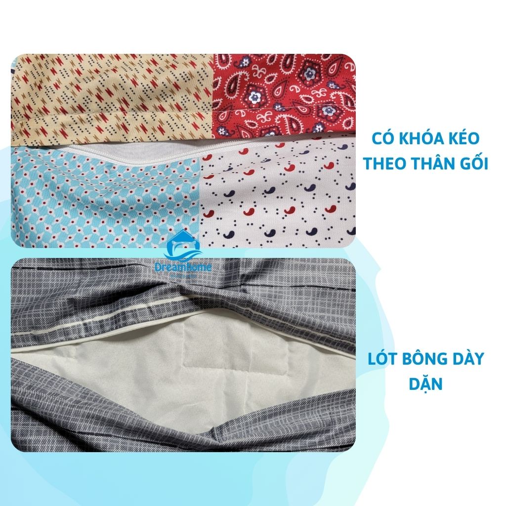 Vỏ gối nằm 45x65 1 đôi vải cotton Hàn quốc, áo gối nằm có trần lót bông khóa kéo tiện lợi Dream Bedding