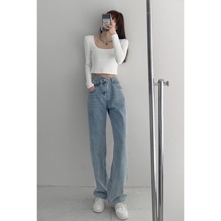 Quần jean vạt chéo basic