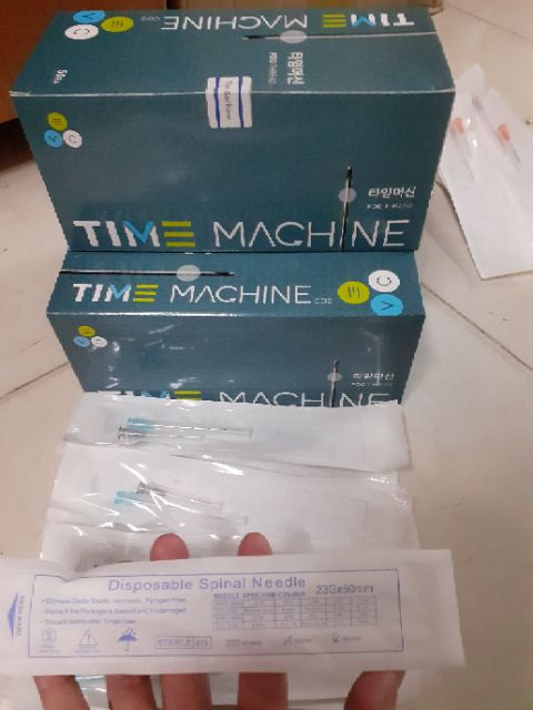 1 hộp kim cannula 23G-50mm hãng Time Machine, Hàn Quốc, giá 700.000đ, sản phẩm dùng để tiêm filler trong các spa và VTM.