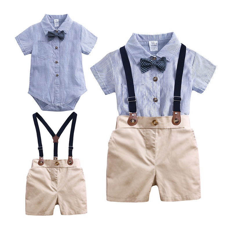 ■Bộ Trẻ Sơ Sinh Bé Trai &#Set Đồ Vest Kẻ Sọc 39; Lịch Lãm Cho Nam#39; s Bộ Quần Áo Ba Mảnh Cho Bé Trai New Arri