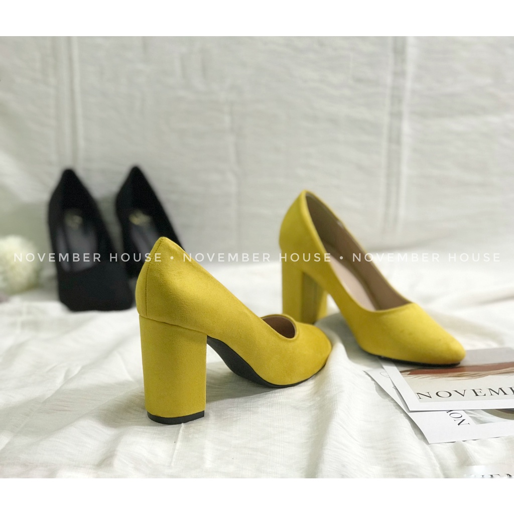 Giày cao gót nữ da lộn mũi tròn gót thô siêu xinh, 3 màu full size, GI1, Oula Store