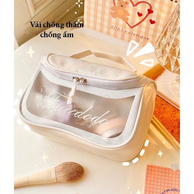 [Trắng - Hồng - Xanh - Đen] Túi đựng mỹ phẩm dạng hộp trong suốt Wash.Bag
