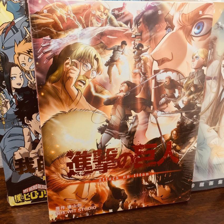 Album ảnh Attack on Titan bìa cứng tập ảnh A4 tặng kèm poster in hình anime chibi