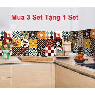 Set 18 ô 20x20cm Decal gạch bông dán bếp - mua 3 set tặng 1 set