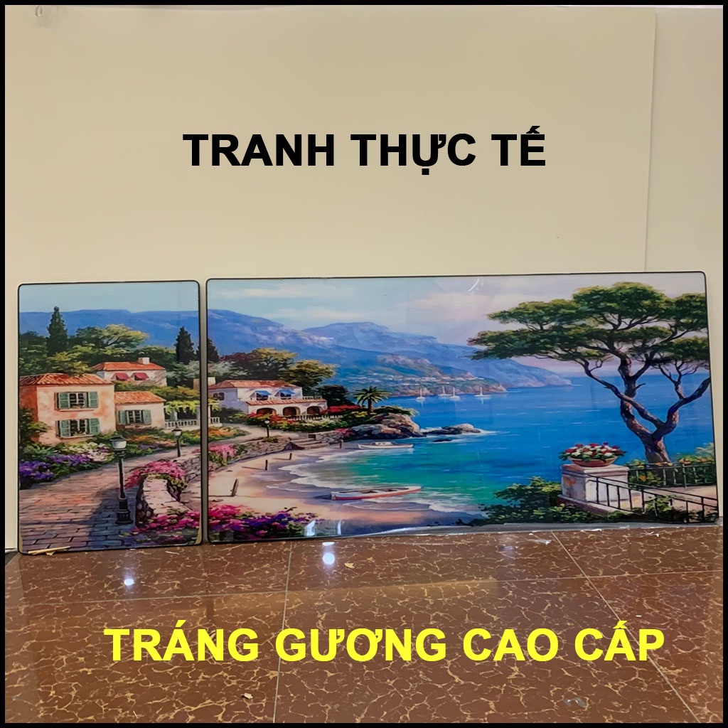 HD26 Tranh Đôi Dài Treo Tường Phòng Khách Nhà Nghỉ/ Đại Sảnh Khách Sạn/ Phòng Ngủ Tráng Gương Cao Cấp Kèm Đinh Gắn Tường