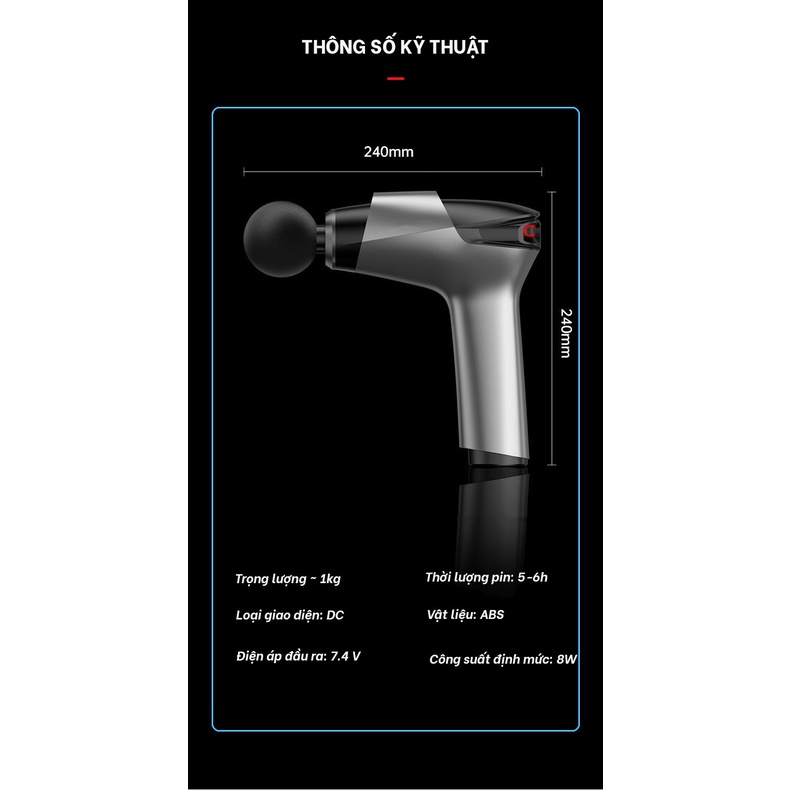 Máy Massage Vật Lý Trị Liệu 5 Mức Cường Độ, Hỗ Trợ Mát Xa Sâu, Giảm Đau Cứng Cơ-Tặng 8 Đầu Massage Và Massage 3 Chân