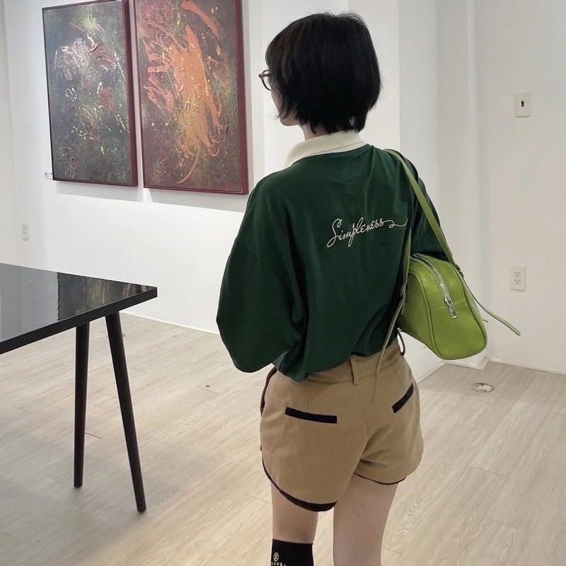 Áo Thun POLO CHỮ NGỰC nữ tay lỡ có cổ phông form rộng freesize unisex mặc đi học, cặp, nhóm, lớp in hình DỄ THƯƠNG