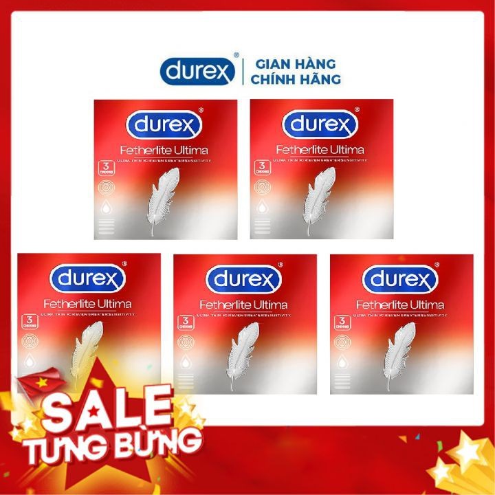 Bộ 5 hộp bao cao su Siêu Mỏng Durex Fetherlite Ultima [Hộp 3 bao] - Chính hãng