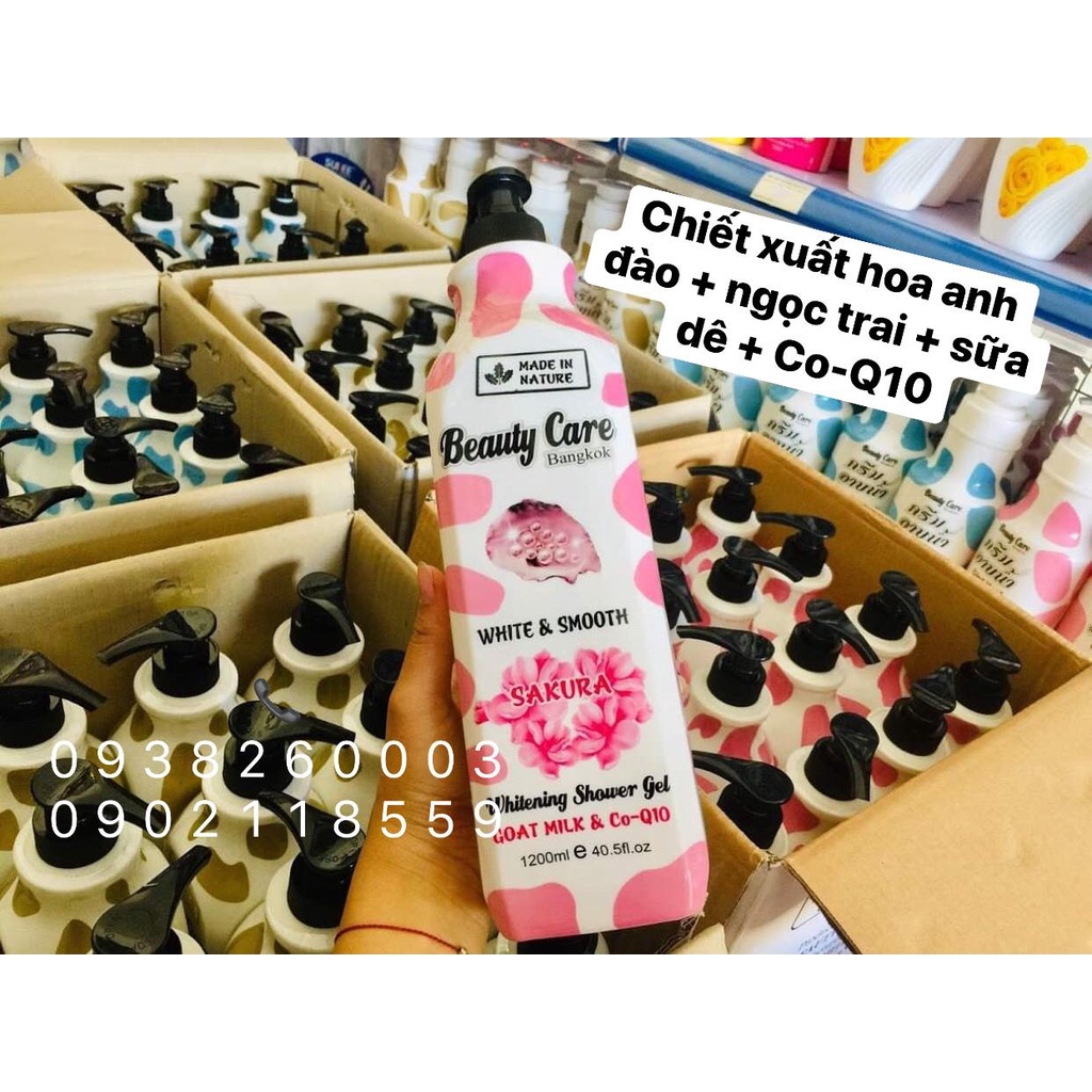 (Có bill) Sữa tắm trắng da Sữa bò/ dê/ Yến & hoa anh đào Beauty Care Bangkok 1200ml Thái Lan | BigBuy360 - bigbuy360.vn