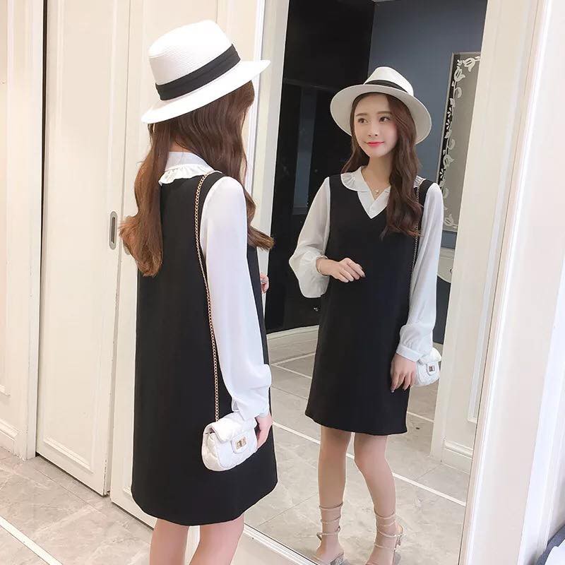 Váy bầu đen phối tay trắng