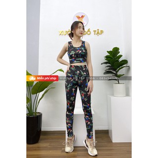 🌸 Hàng thiết kế - Cam kết ảnh thật 100% 🌸 SET TẬP Yoga, Gym, Aerobic - Bộ tập gym Hoa lá lưng khoét dọc