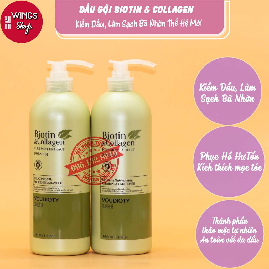 Cặp Dầu Gội Xả Biotin Collagen Voudioty 500ml-1000ml | Ngăn Ngừa Rụng Tóc, Giảm Gàu, Kiềm Dầu, Phục Hồi Tóc Khô Xơ