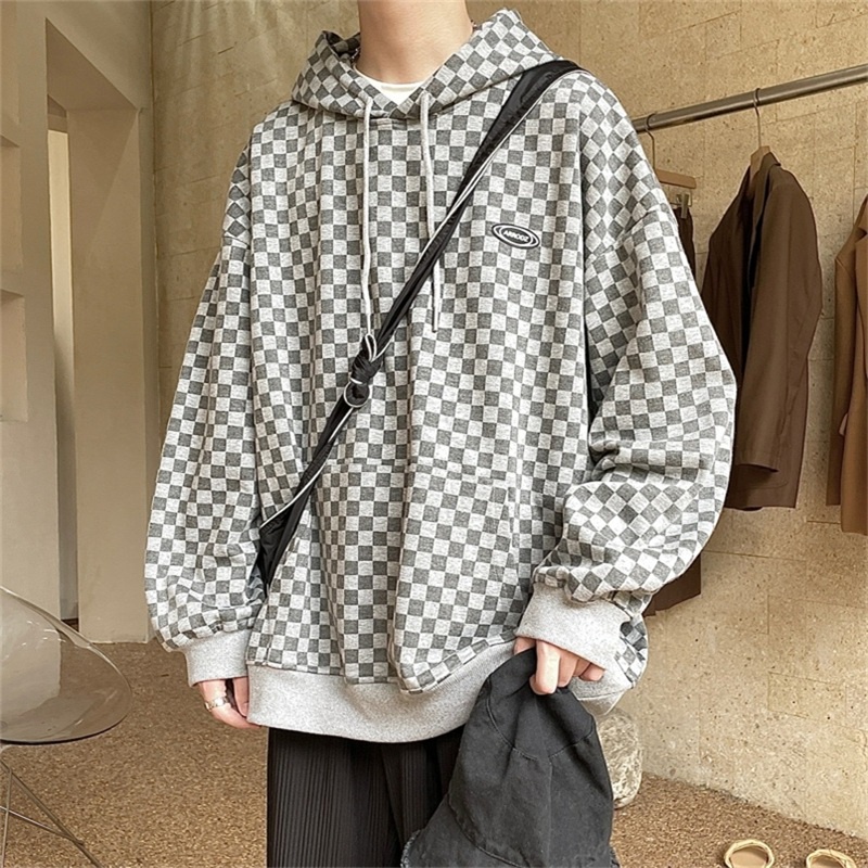 Áo hoodie sọc caro thời trang retro size M-5XL dành cho nam