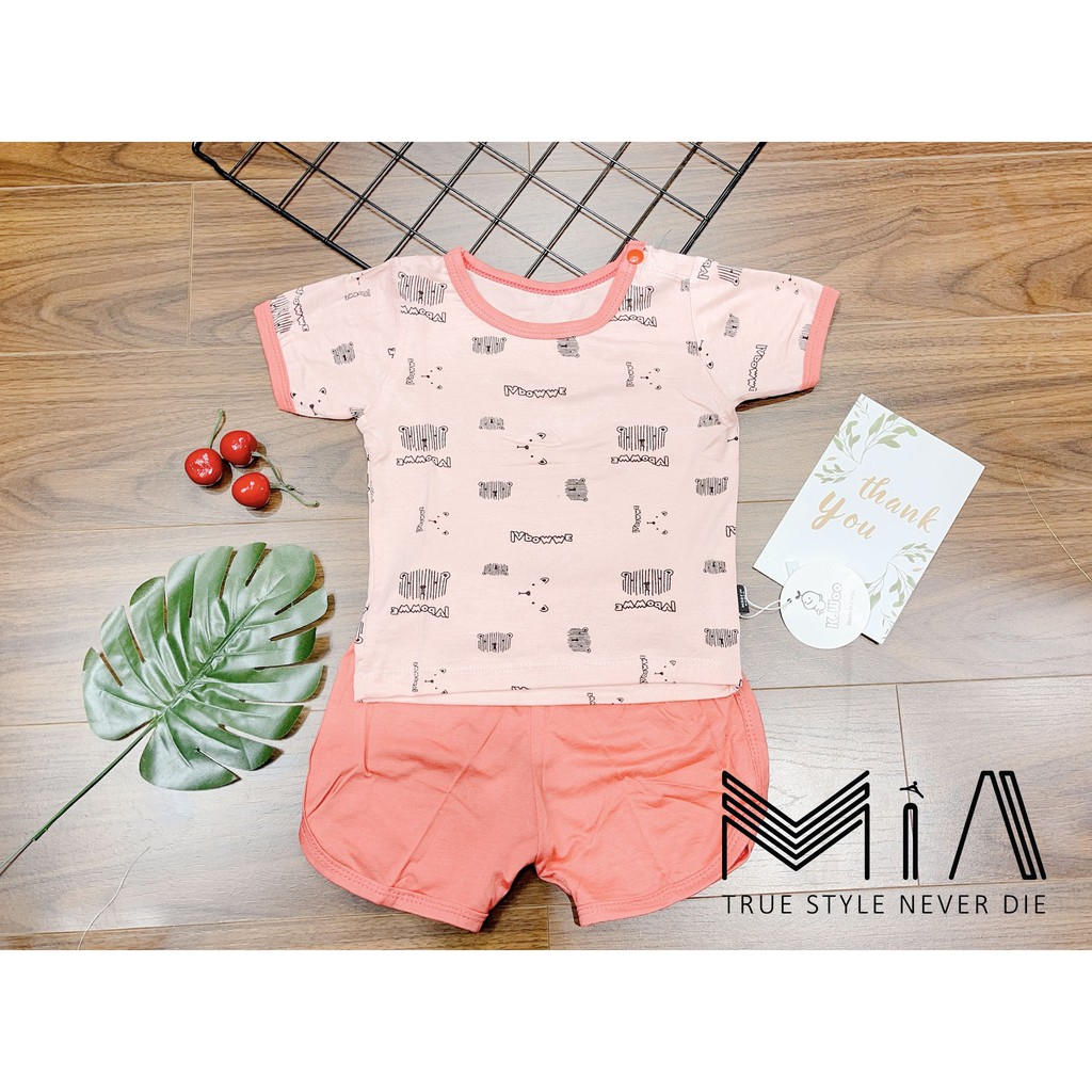 Bộ Cộc Thun Lạnh K.woo Bé Trai, Bé Gái Họa Tiết Mặt Gấu - M14 - Mia Baby - Ảnh Độc Quyền Do Shop Tự Chụp.