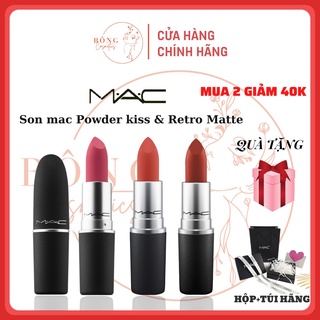 Son mac Powder kiss, Retro Matte, Devoted to chili, Son mac chính hãng full size 3g có bill, bao check, Bông-comestics