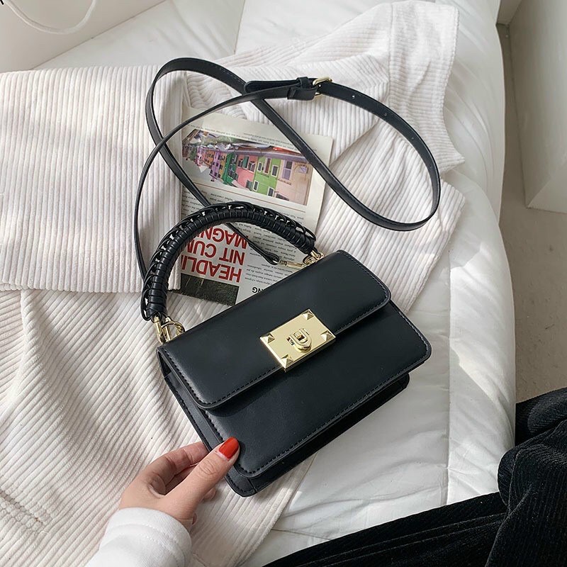 Túi Đeo Chéo Quai Xách Tết Khoá Gập Da Lì