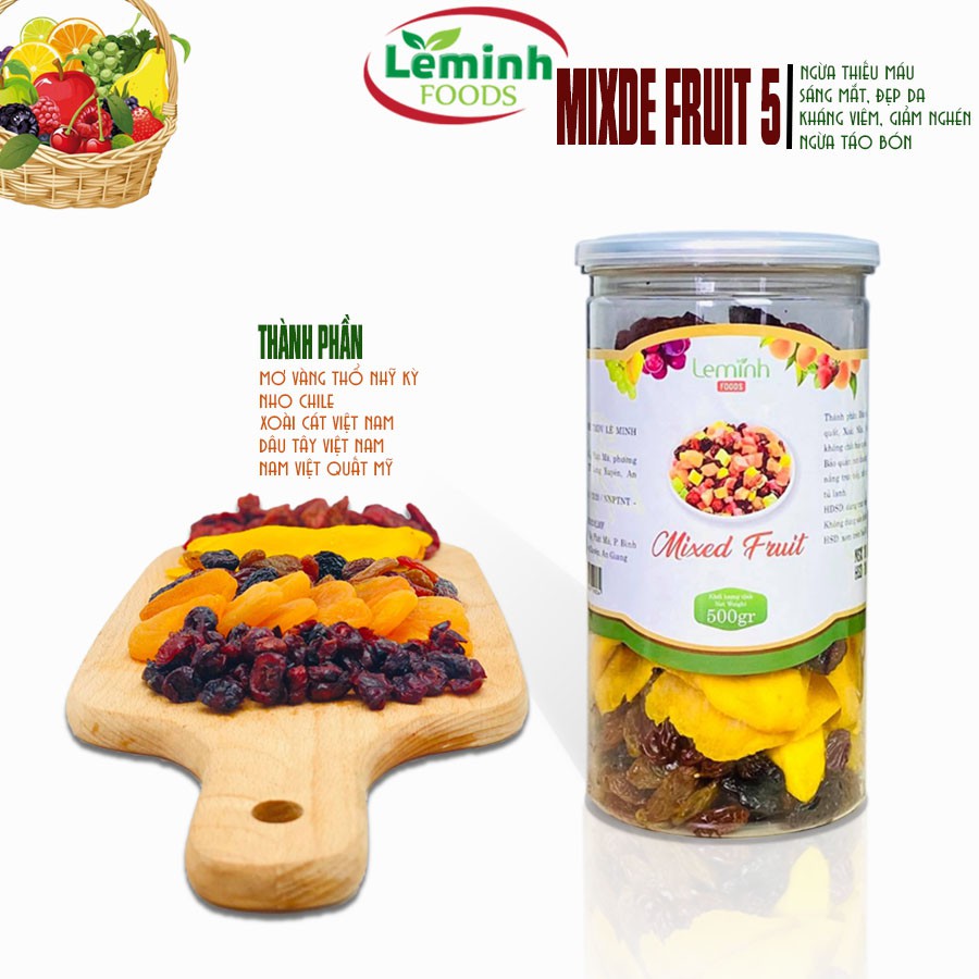 Trái Cây Sấy Dẻo Thập Cẩm LÊ MINH FOOD  [gồm Nho Khô, Dâu Tây Sấy, Mơ Sấy, Xoài Sấy, Nam Việt Quất] | BigBuy360 - bigbuy360.vn
