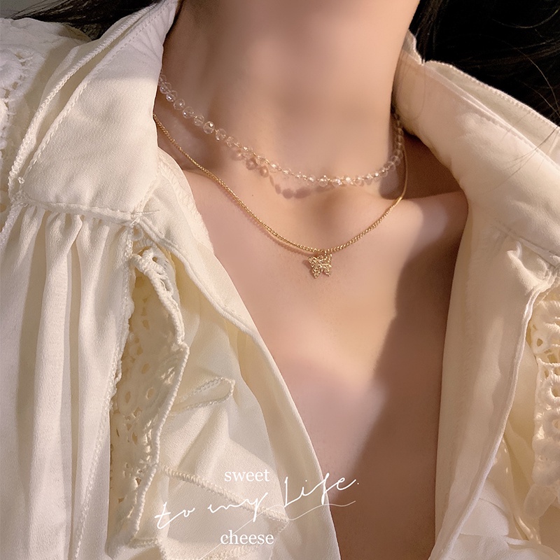 Vòng cổ Mặt Hình Bướm Đính Hạt Pha Lê Ngọt Ngào Cho Nữ