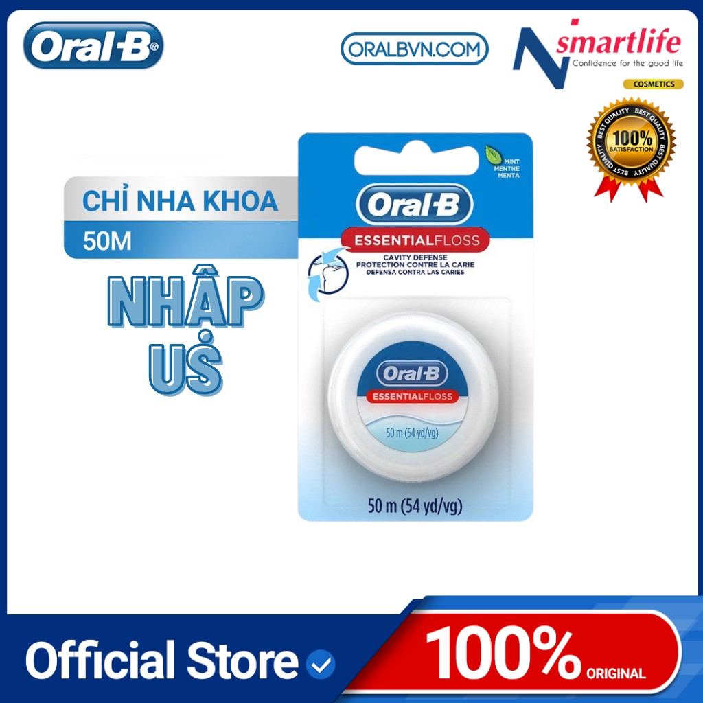 Chỉ Nha Khoa Oral B Essential Floss dài 50m không mùi chính hãng US