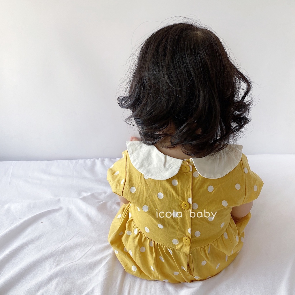 Áo Liền Quần Họa Tiết Chấm Bi Kèm Băng Đô Dễ Thương Dành Cho Bé Gái