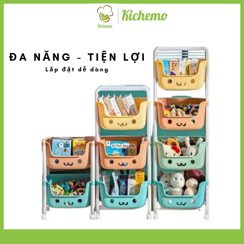 Kệ đựng đồ chơi cho bé rèn tính gọn gàng đồ bỉm sữa đồ dùng trẻ em 3-4 tầng đa năng có bánh xe nhựa PE an toàn
