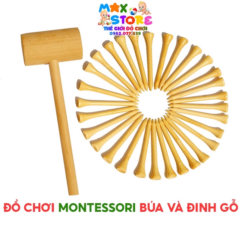 Set Đồ Chơi Montessori Búa và 20 Đinh Gỗ Rèn Luyện Khéo Léo, Tính Tập Trung