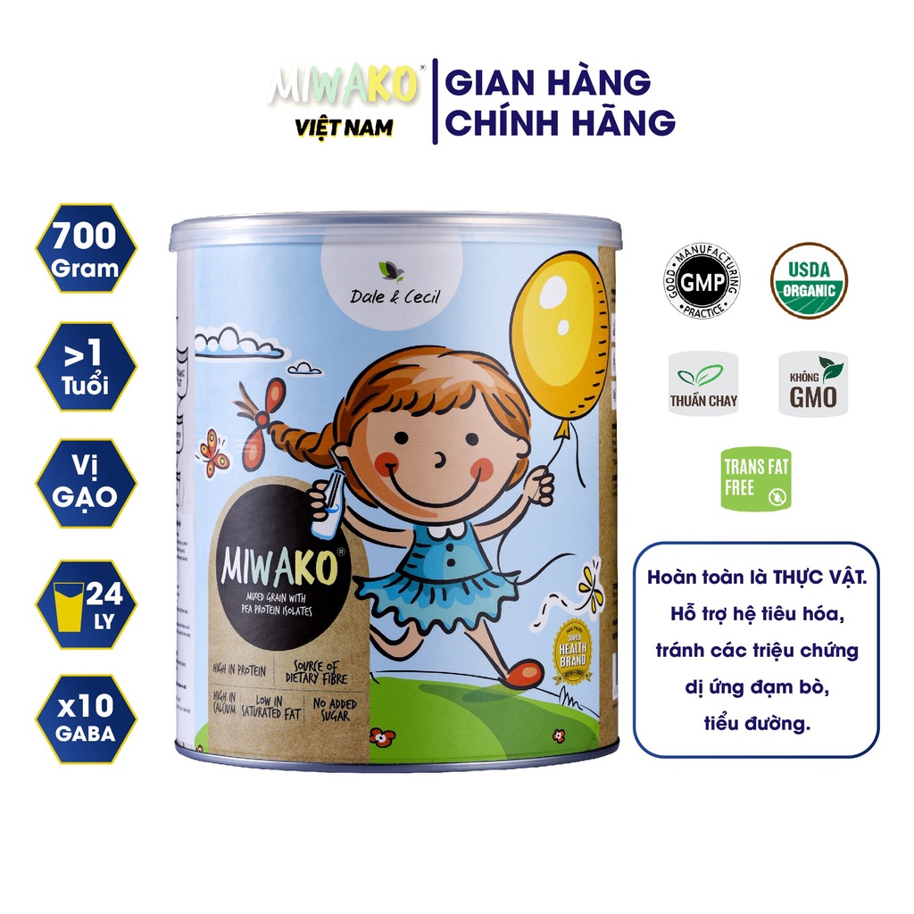 Sữa Công Thức Thực Vật Hữu Cơ MIWAKO (700g x 1 Hộp) - Sữa Hạt Hữu Cơ Omgea 369 - Miwako Official Store