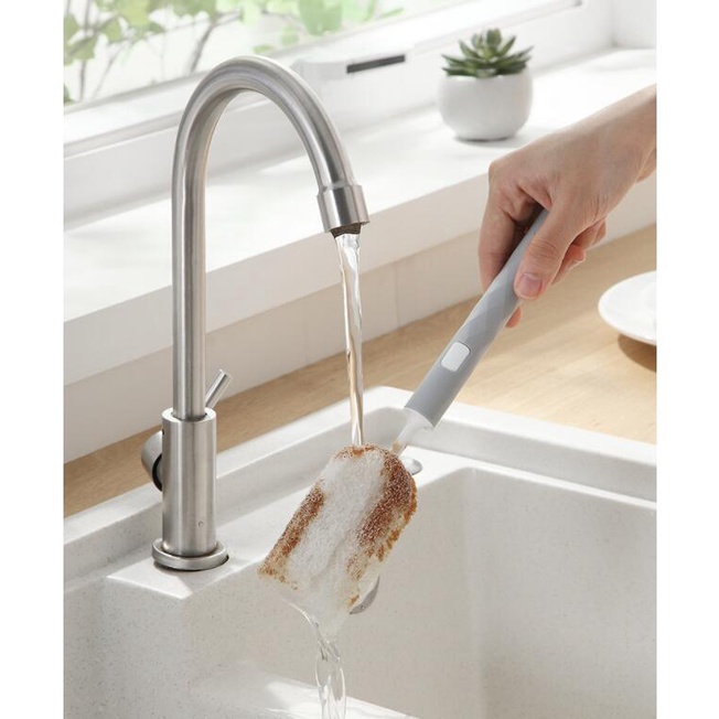 Bàn chải bọt biển cán dài có thể tháo rời dùng để vệ sinh ly cốc thủy tinh