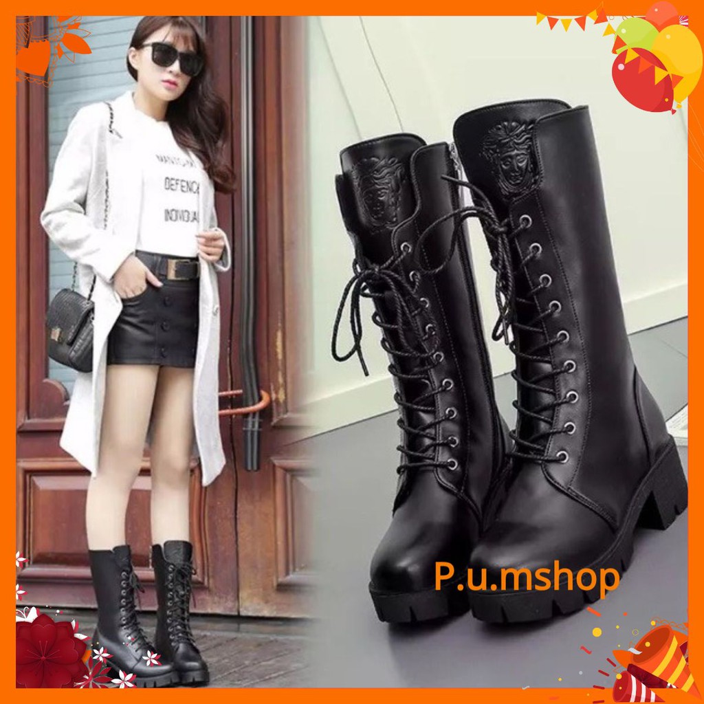 (Order-ảnh thật) Boots chiến binh cosplay cổ lưng khoá chữ thập siêu chất 2019 QC2109 cao câp