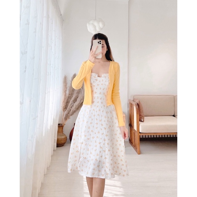 SET ĐẦM HOA 2 DÂY + ÁO KHOÁC GÂN