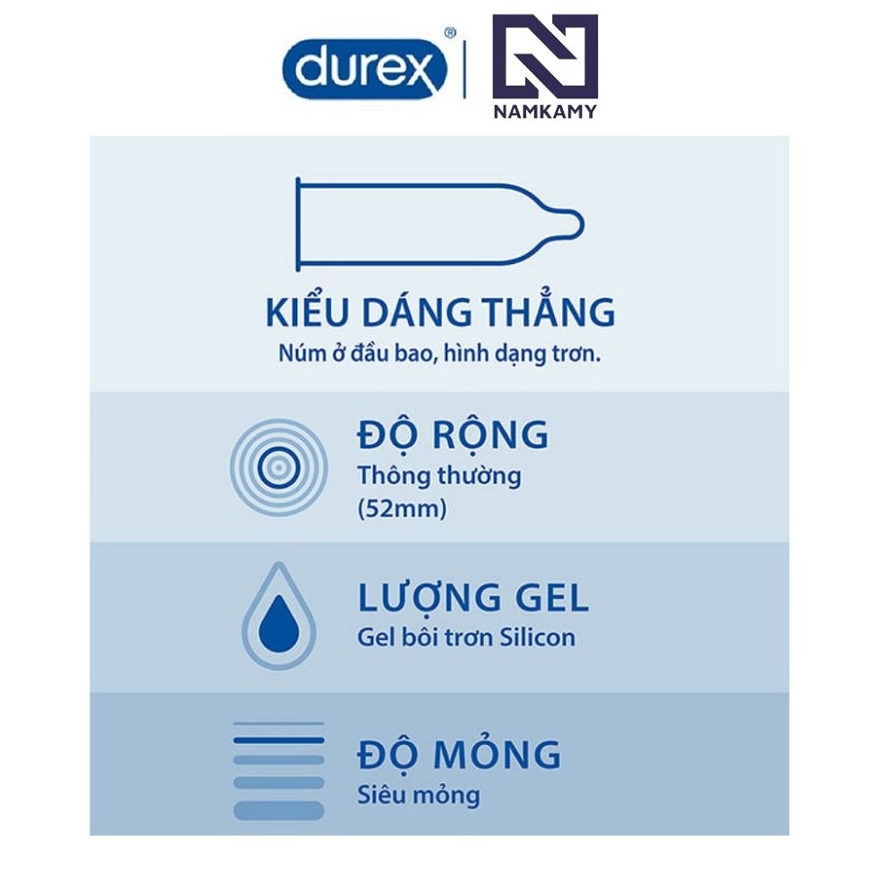 Bao cao su Durex Invisible Extra Thin Extra Sensitive, bao cao su siêu mỏng, bcs chính hãng hộp 10 chiếc NAMKAMY BS40