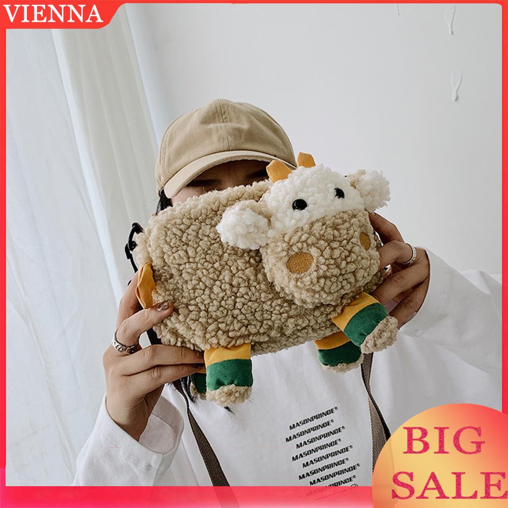 Túi Đeo Chéo Hình Con Cừu Nhồi Bông Dễ Thương Cho Nữ