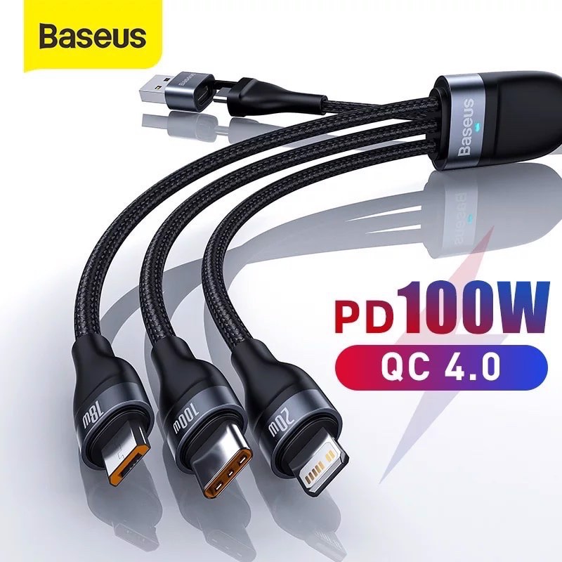 Dây cáp sạc nhanh 100w đa năng 3in1 cổng USB Type c chính hãng Baseus | BigBuy360 - bigbuy360.vn
