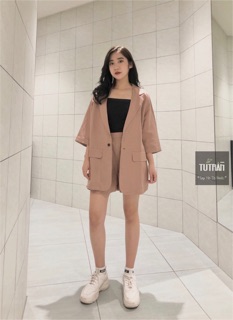 Set blazer + quần short linen( Ảnh Thật )