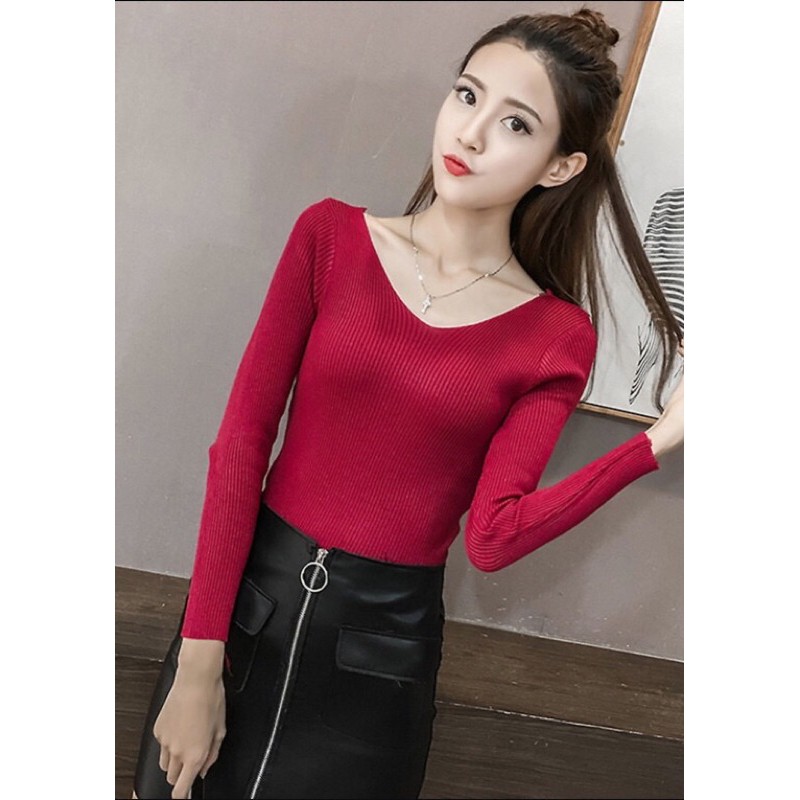 Áo len nữ cổ tim nhiều màu hàng nhập quảng Châu loại 1