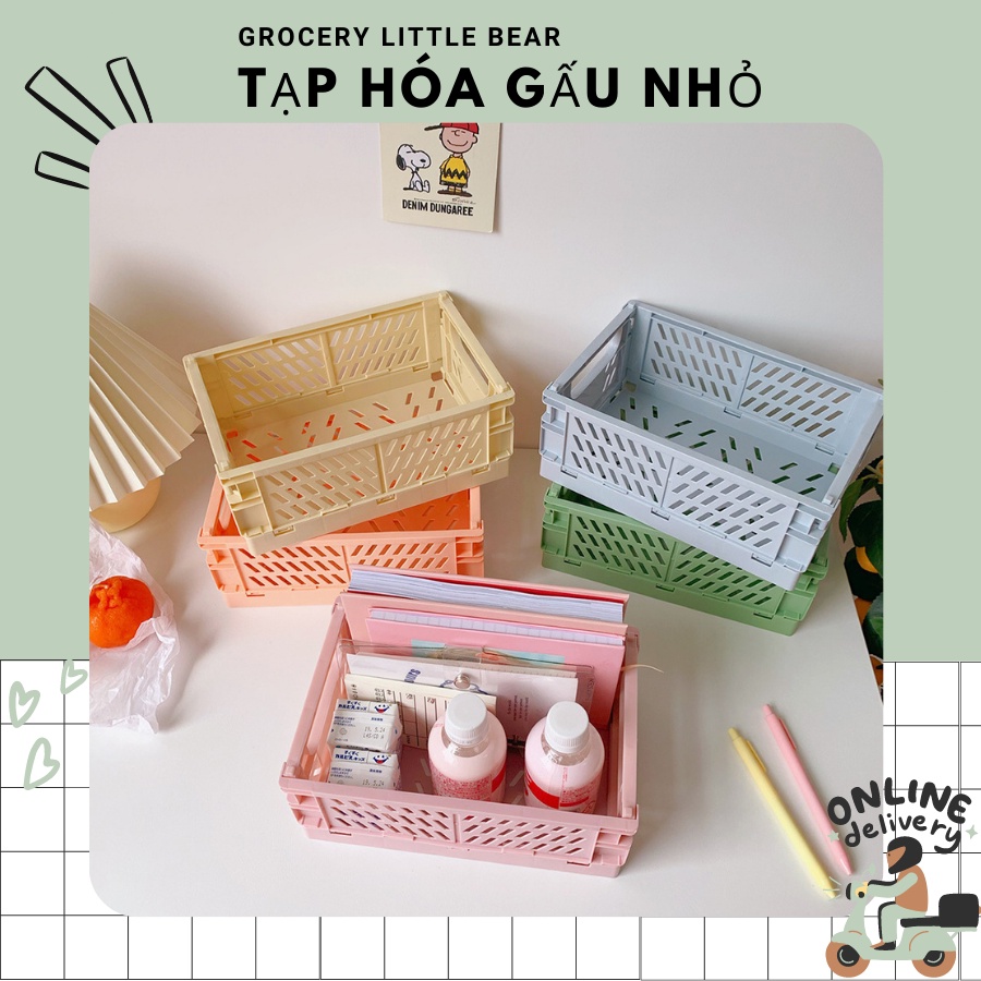 Giỏ đựng đồ đa năng để bàn xếp gọn được đựng đồ dùng, mỹ phẩm, phụ kiện 5 màu kích thước 25*17cm