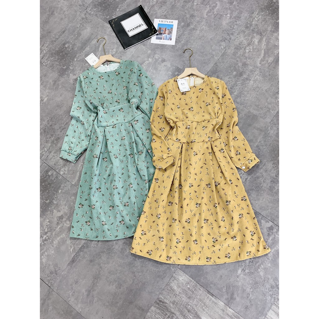 Váy Nhung Nữ, Đầm Xòe Cổ Tròn Tay Phồng Hoa Nhí Tiểu Thu Dễ Thương Cho Phái Đẹp. | BigBuy360 - bigbuy360.vn