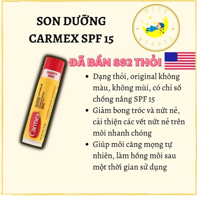[BILL US] Son dưỡng môi carmex dạng thỏi SPF15 siêu cấp ẩm làm mềm môi