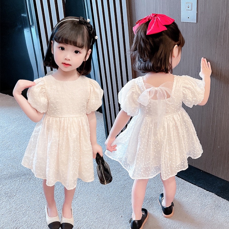 Đầm tơ lụa trắng cao cấp cho bé thôi nôi, đi học, đi chơi
