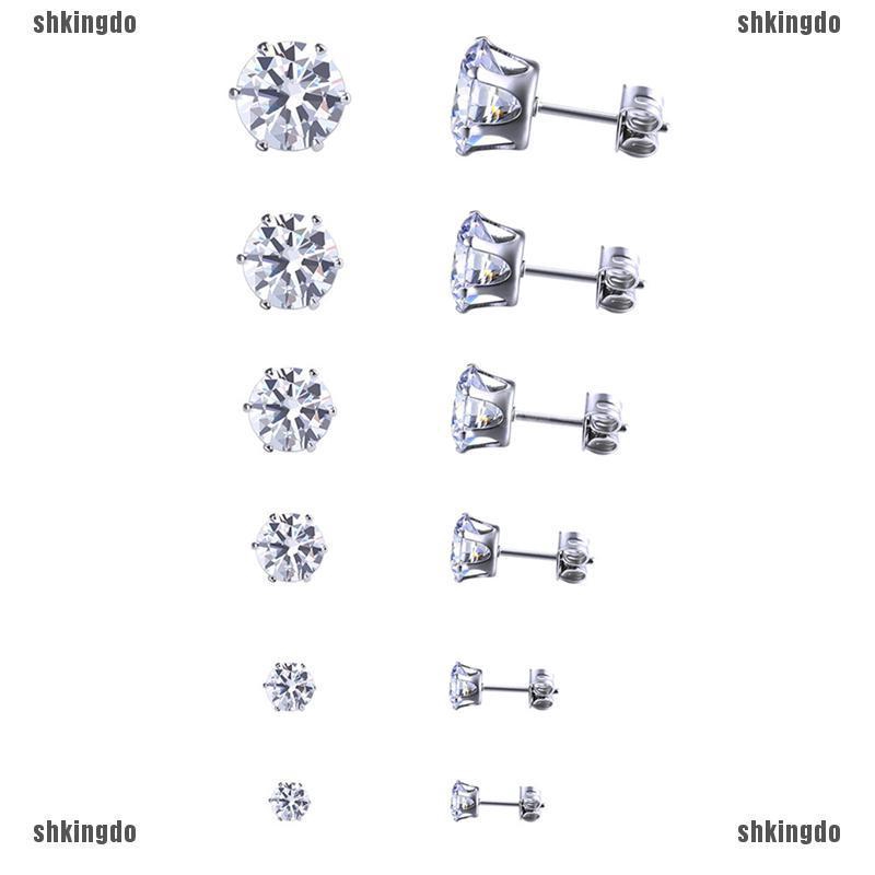 Bộ 6 đôi bông tai thép không gỉ kiểu đinh tán đính đá sang trọng cho nữ